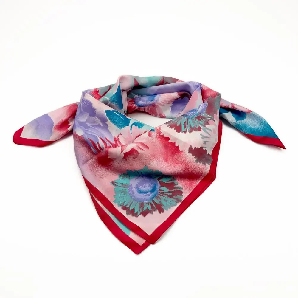 Art of Scarf Tie Rack Floral Watercolor 80s Chiffon Square Scarf Made in Italy